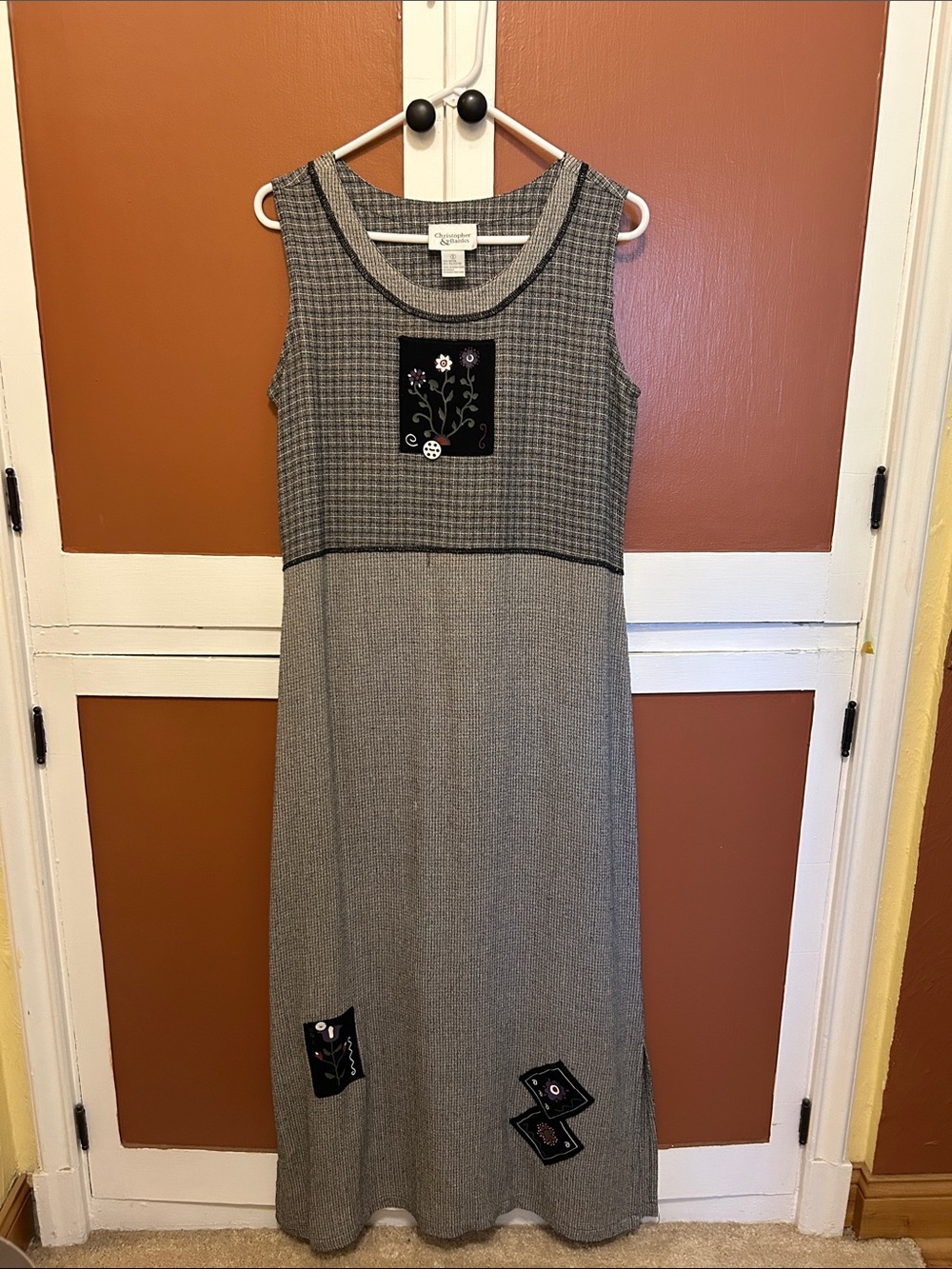 Christopher & Banks Gray Sleeveless Embroidered Midi Dress -Size S